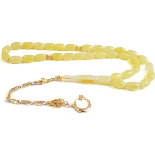 925 Sterling Silver Tassel Rosary with Drop Amber Stone Natural Stone Beads Middle East Prayer Islamic Muslim Tasbih