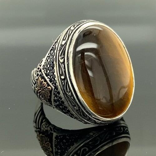 925k sterling silver tiger eye ring, ottoman jewelry, handmade men ring produced for you