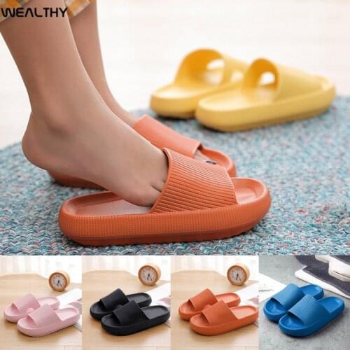 WEALTHY Thick Platform Slippers Women Summer EVA Soft Sole Beach Slide Sandals Lovers Indoor Bathroom Anti-slip Bathroom Shoes