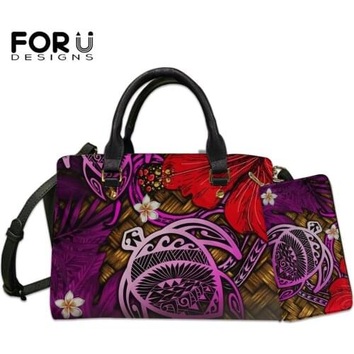 FORUDESIGNS Large Bag For Women Hawaii Lauhala Hibiscus Polynesian Tropical Print Ladies Casual Pu Handbags Totes Clutches Purse