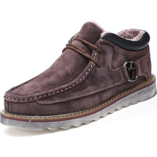 Vogue Retro Mens Casual Boots Genuine Leather Men Shoes Snow Warm Fur Vintage Classic Male Ankle Boots Winter Autumn Boot Men