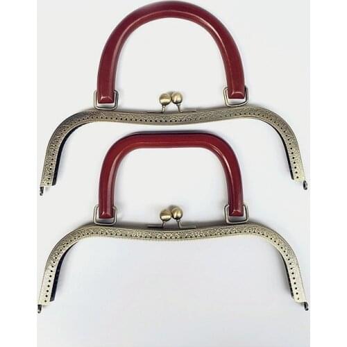 One Piece 26cm Antique Bronze Wood Handle Metal Purse Frame High Quality Diy Bag Accessory Obag Purse Frame Screw Handle Parts