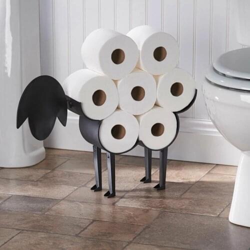 Black Sheep Toilet Paper Roll Holder Novelty Free Standing Wall Mounted Metal Toilet Roll Tissue Paper Storage Stand Bathroom
