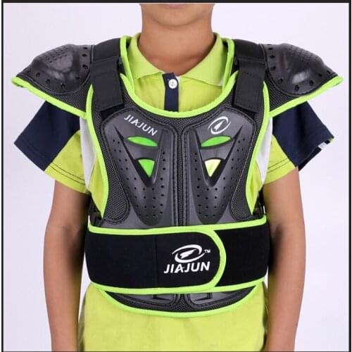 Childrens motorcycle and bicycle riders are equipped with cross-country armor and racing chest armor