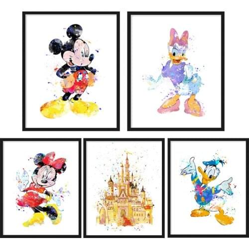 Disney Mickey Mouse and Donald Duck castle Canvas Painting Cartoon Poster Cuadros Print Wall Art Picture for Kids Room Home Deco