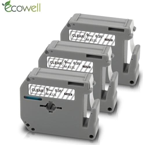 Ecowell 3PK 9mm MK121 Compatible Brother MK Tape MK-121 MK 121 M-K121 Black on Clear label Tape for PT-100 PT-110 Label Makers