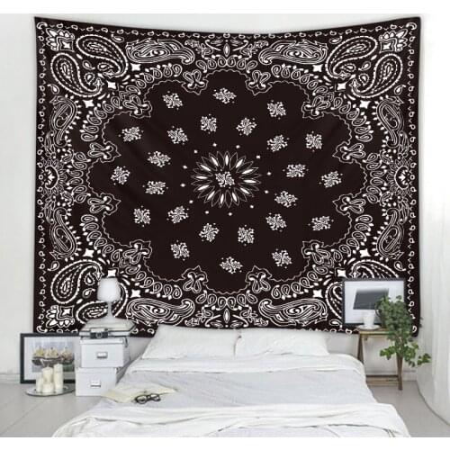 Black and white pattern tapestry plant wall hanging bohemian hippie wall decoration colorful psychedelic ins home decoration