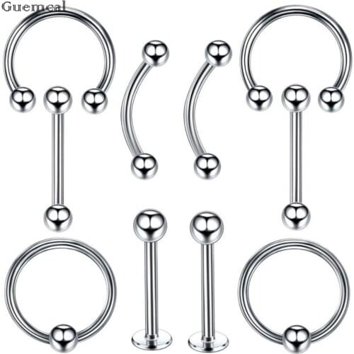 Guemcal 16G 10pc Stainless Steel Piercing Set Earrings Nose Nails Horseshoe Ring Universal Ring Piercing Fashion Jewelry