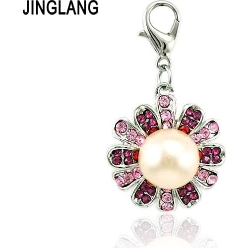 JINGLANG 50pieces/Lot Fashion Charms With Lobster Clasp Dangle Pink Pearl Stamens DIY Charms For Jewelry Making Accessories