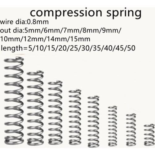 20pcs compression spring wire diameter 0.8mm outer diameter 7mm Stainless Steel Micro Small Compression spring length 10mm-50mm