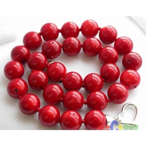 Beautiful 18" 14MM NATUREL RED CORAL BEAD NECKLACE