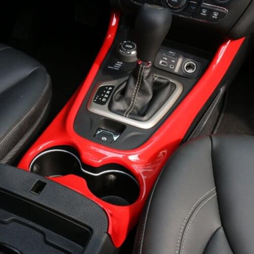 RED Car Inner Console Gear Shift+Water Cup Holder Frame Full Panel Cover Styling Sticker Fit For Cherokee 14