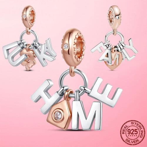 Hot Sale 925 Sterling Silver Dangle Charm HOME FAMILY LUCKY Beads Pendant fit Original Pandora Bracelet Necklace S925 Jewelry