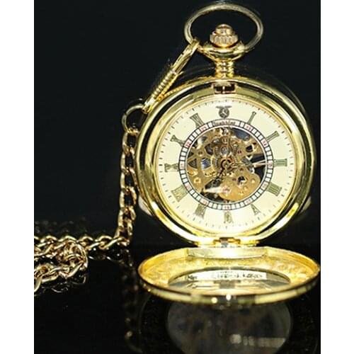 Fashion Watches for Men Women Unisex Vintage Numbers Retro Style Bronze Mechanical Pocket Watch Chain Necklace Business Pocket