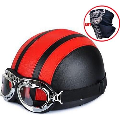 New fashion Motorcycle PU Leather helmets city road Bicycle scooter open Face retro half moto helmet +Visor Goggles free