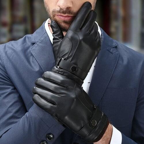 Touchscreen Thermal Men Gloves Winter Sport Leather Stylishly Male Gloves Practical Durable Thickening Western Style Men Mittens