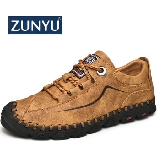 ZUNYU New Tendon Sole Mens Shoes Lazy Shoes Trendy Casual Shoes Driving Leather Shoes Breathable Soft Sole Brown Size 38-46