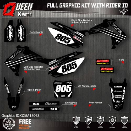QUEEN X MOTOR Custom Team Graphics Backgrounds Decals Stickers Kit For HONDA 2014-2017 CRF250R 2013-2016 CRF450R 063