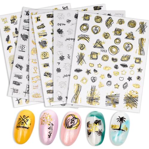 New Nail Art Stickers Black and White Laser Gold and Silver Autumn Leaves Nail Art Accessories DIY Nail Applique Slider Tool Hot