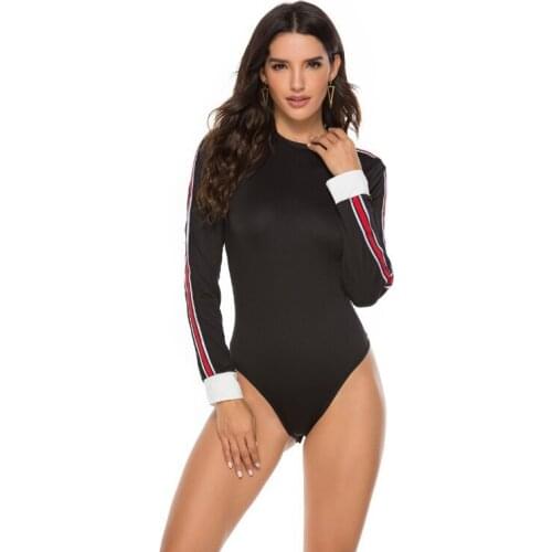 Neatie kiddie Fashion Stripe Long Sleeve Bodysuit Black Sexy Skinny Slim Jumpsuit Female Elegant Clothes