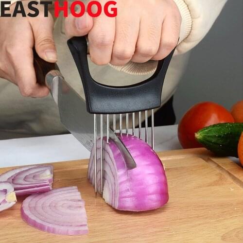 Stainless Steel Onion Cutter Onion Fork Fruit Vegetables Cutter Slicer Tomato Cutter Knife Cutting Safe Aid Holder Kitchen Tools