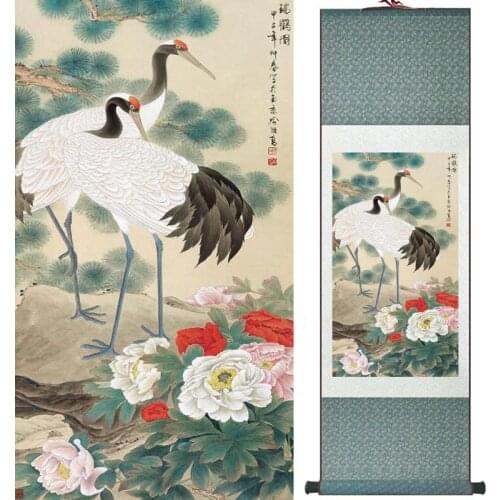 Home Office Decoration Chinese scroll painting birds and tree painting crane and pine painting LTW17111006
