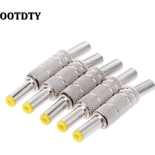 OOTDTY 5 Pcs Metal 5.5x2.1mm DC Power Male Plug Jack Adapter Connector with Yellow Head