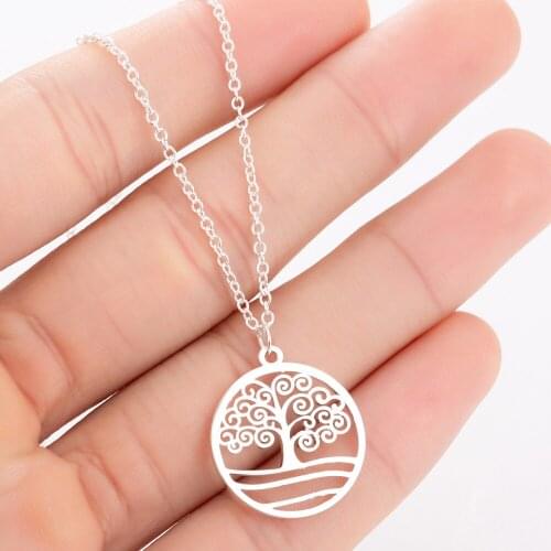 Necklaces Stainless Steel Life Tree Round Pendant Necklace For Women Men Gift Tree Of Life Charm Collar Lucky Amulet Jewelry