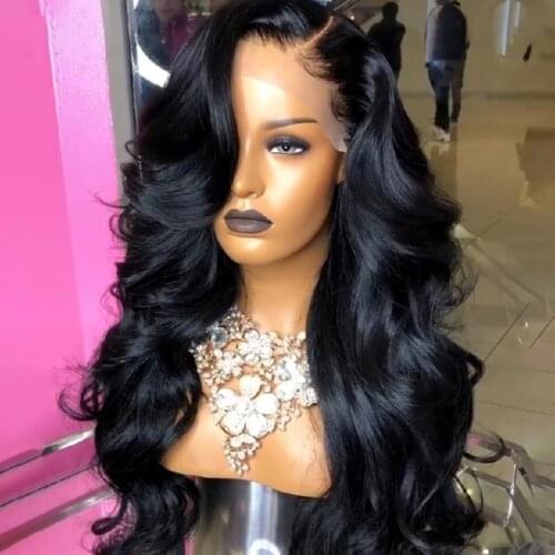 Free Part Jet Black Synthetic Lace Frontal Wigs With Natural Hairline 24 Inches Long Body Wave Lace Wig For Black Women