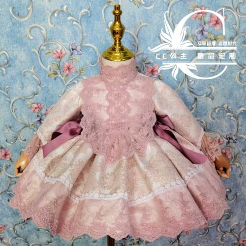 Baby girl vinatge Spanish England court lolita ball gown dress lace stitching bow birthday party princess dress