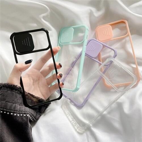 Shockproof Slide Camera Lens Protection Window Candy Phone Case For iPhone 12 11 Pro XS Max XR X 7 8 Plus SE 2 Clear Back Cover