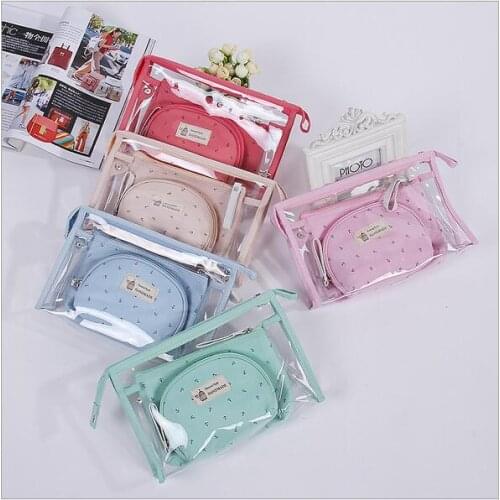 Transparent Waterproof Cosmetic Bag printing cute bag Zipper Storage Pouch Portable Women Travel Makeup Case Set