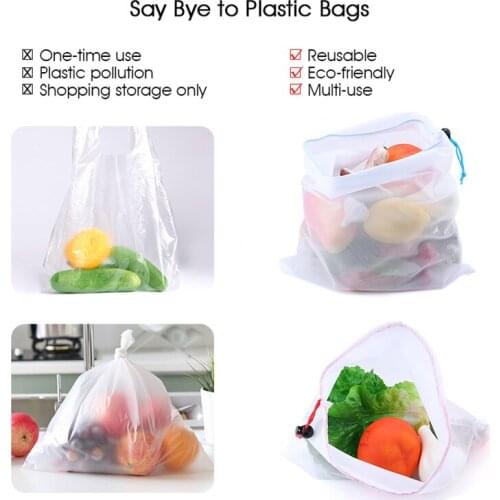 Colorful Reusable Fruit Vegetable Bags Net Bag Produce Washable Mesh Bags Kitchen Storage Bags Toys Sundries