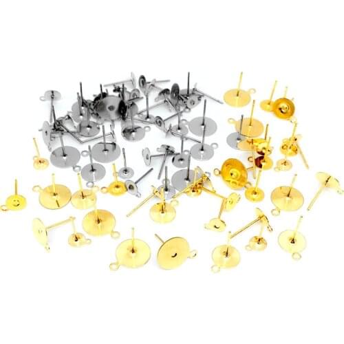 20Pcs Surgical Stainless Steel Earring Posts with Loop 5 6 8mm Blank Flat Glue Pad Fit DIY Cabochon Earring Jewelry Making Craft
