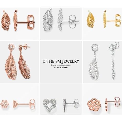 Feathers Silver Stud Earrings, 2018 New Fashion Jewelry Romantic 925 Sterling Silver Gift For Women Lover