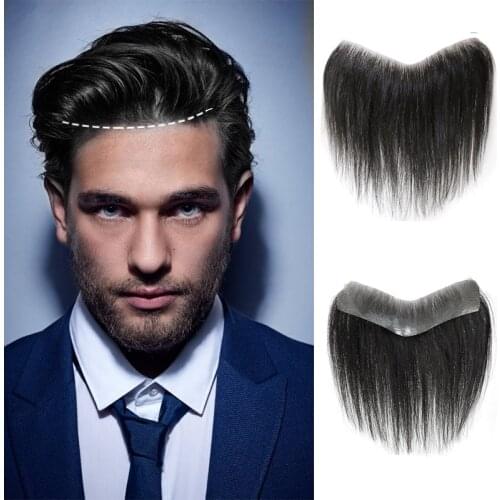 DIANQI Synthetic Men Forhead Frontal Natural Hair Piece Big Area V Loop Double-sided Tape Fixation Front Hairline for Men