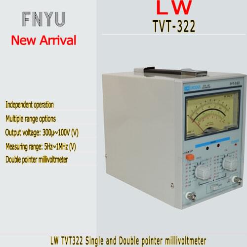 Pointer Voltage Measuring Frequency Instrument TVT-322 300μV~100V 5Hz~1MHz Dual Pointer Display Two-Channel Millivoltmeter