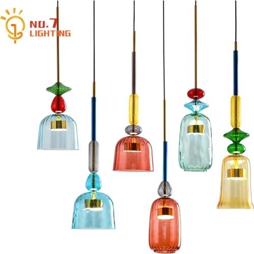 Nordic Design Colorful Candy Pendant Lights Modern Glass Hanging Lamp Living Room Bedroom Childrens Room Decor Kitchen Fixtures