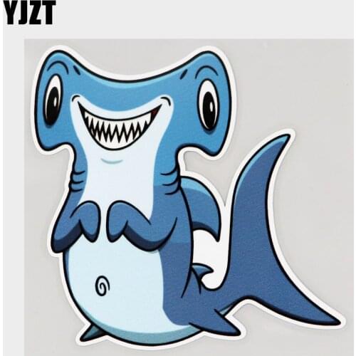 YJZT 13.2CM×13.1CM Cartoon Hammerhead Shark Ocean Predator Car Sticker PVC Decal 11C-0356
