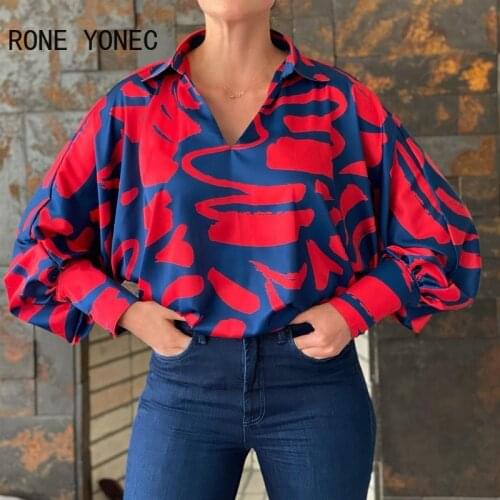 Women Casual Abstract V neck Batwing Sleeves Spring Loose Blouse Tops