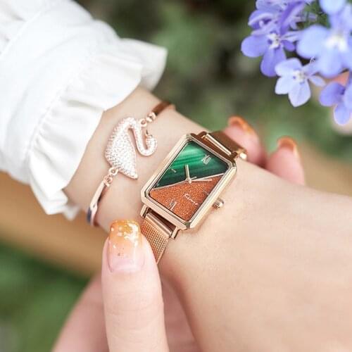 Womens Watch Ins Wind Retro Fashion Luxury Small Square Watch Forest Temperament Waterproof Watch Female