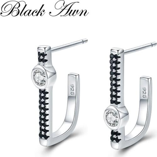 2020 New Birthday Present 925 Sterling Silver Jewelry Engagement Crown shape Stud Earrings for Women Black Spinel I018