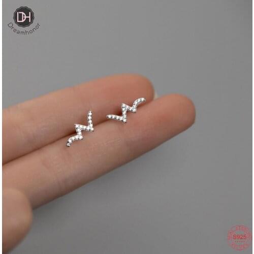 Dreamhonor Summer Student Silver 925 Zircon Wave Shape Stud Earrings Jewelry