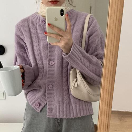 2021 Women Autumn Fashion Twist Sweater Jacket Female New Thicken Loose Knit Coats Ladies O-neck Warm Cardigan Overcoats Y400