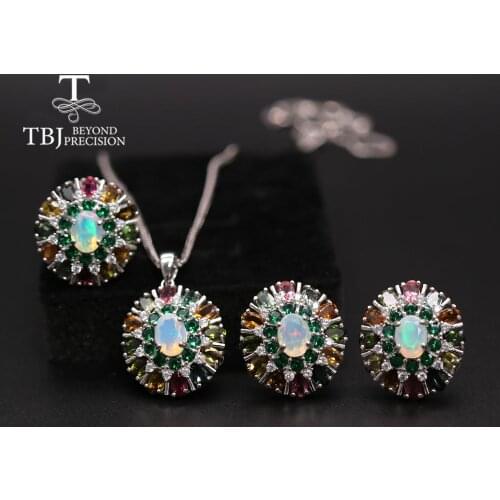 TBJ 2021 New natural Opal Tourmaline Jewelry set ring earring pendant 925 sterling silver Fine jewelry luxury anniversary party
