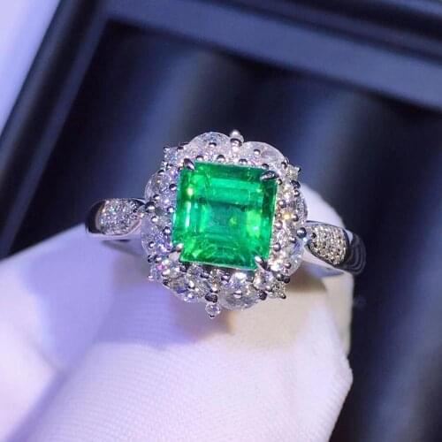 H621 Emerald Ring 1.6ct Pure 18 K Gold Vivid Natural Green Emerald Gemstone Diamond Female Rings for women Fine Ring