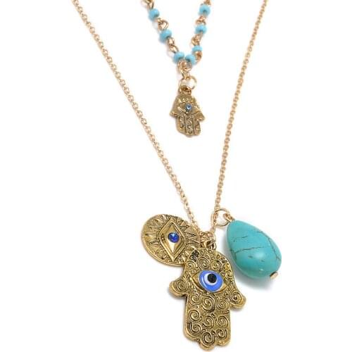 Womens Fashion Turkey Evil Eye Multilayer Necklace Bohemian Vintage Demon Pendant бижутерия Necklace Collar Bead Party Jewelry