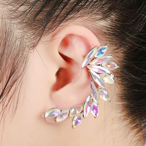 ZLDYOU Fashion Rainbow Crystal Wing Ear Cuff Rhinestones Women Piercing Jewelry Earcuffs Party Gifts Full Zircon Clip Earring