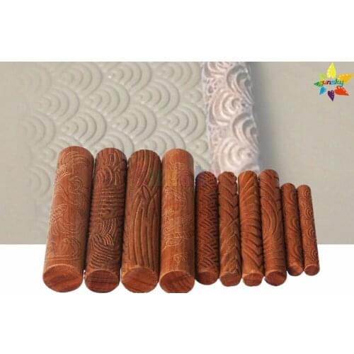 10pc/set pottery wooden sculpture tool Clay carving tools Wood mud rolling stick embossing pattern rolling stick Printing mud