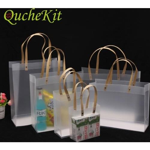 10Pcs High Quality Plastic Bag Frosted PP Bags with Paper Handle Semi Transparent Plastic Packaging Bag for Gift Flower Supply